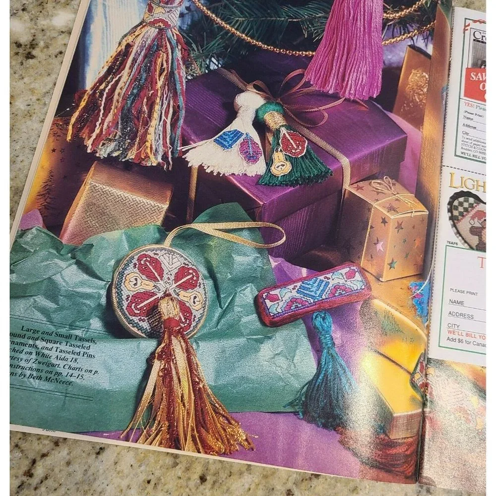 Cross Stitch Country Crafts Mag Nov Dec 90 Ornaments Flower Grapes Paper Doll